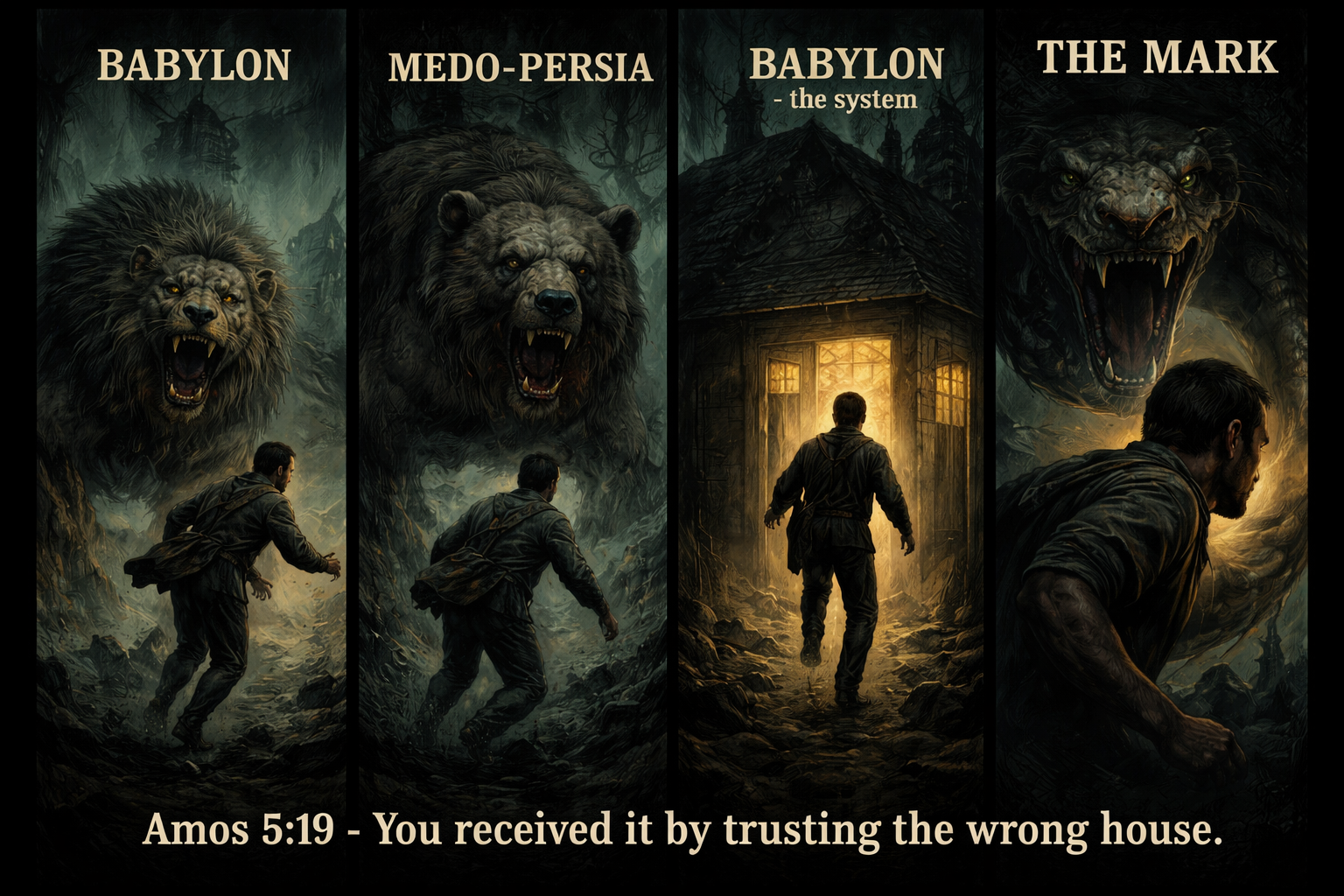 Amos 5:19 - Lion Bear House Serpent - The Mark Received By Trusting the Wrong House