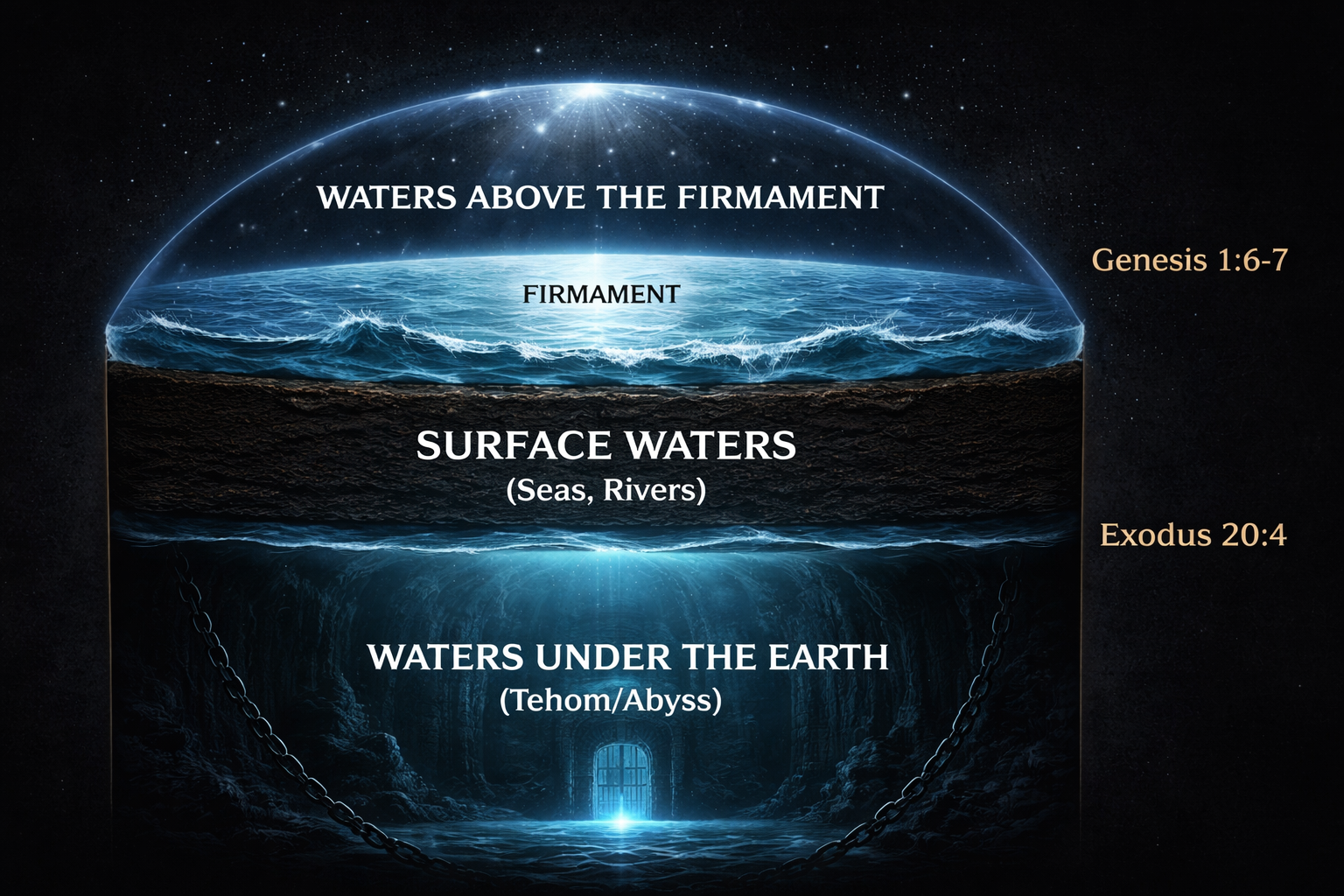 Three-Tiered Water System - Waters Above Firmament Surface and Below