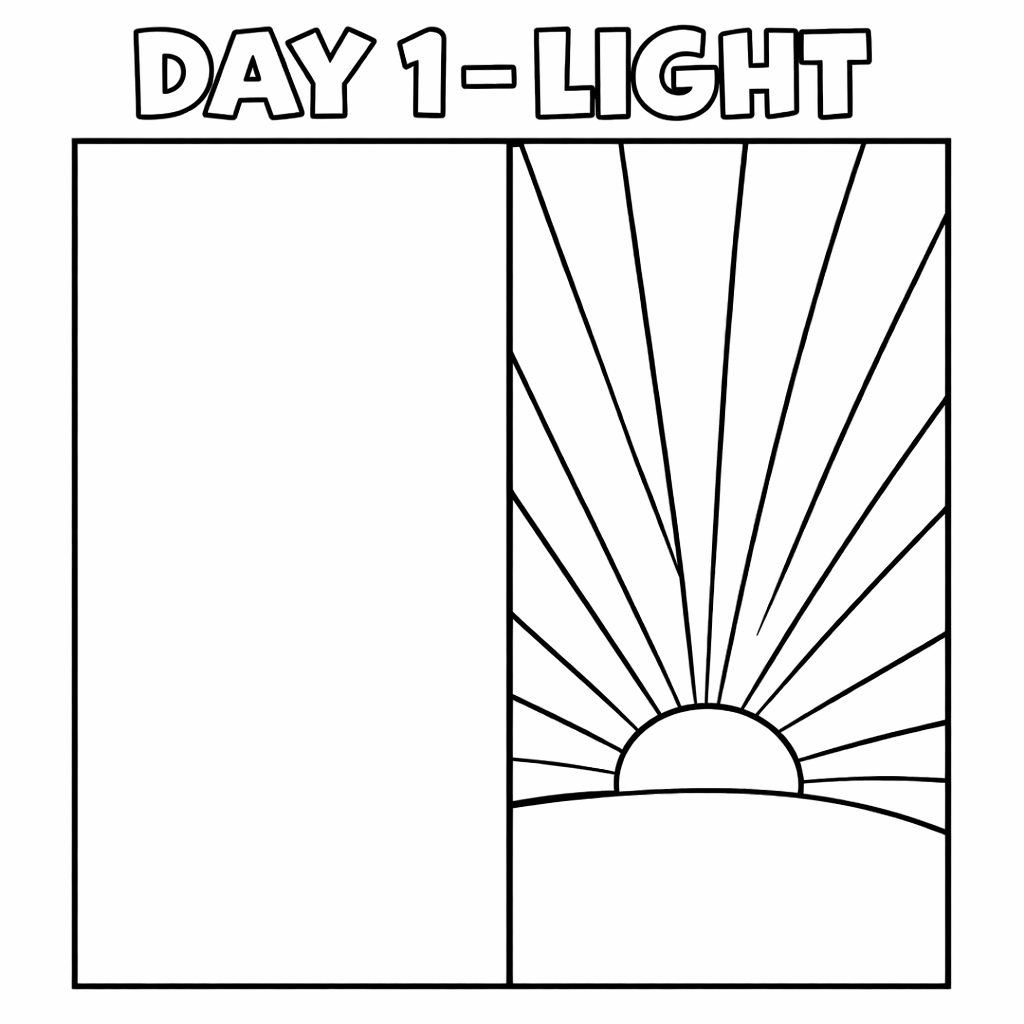 Coloring page: Light rays breaking through darkness