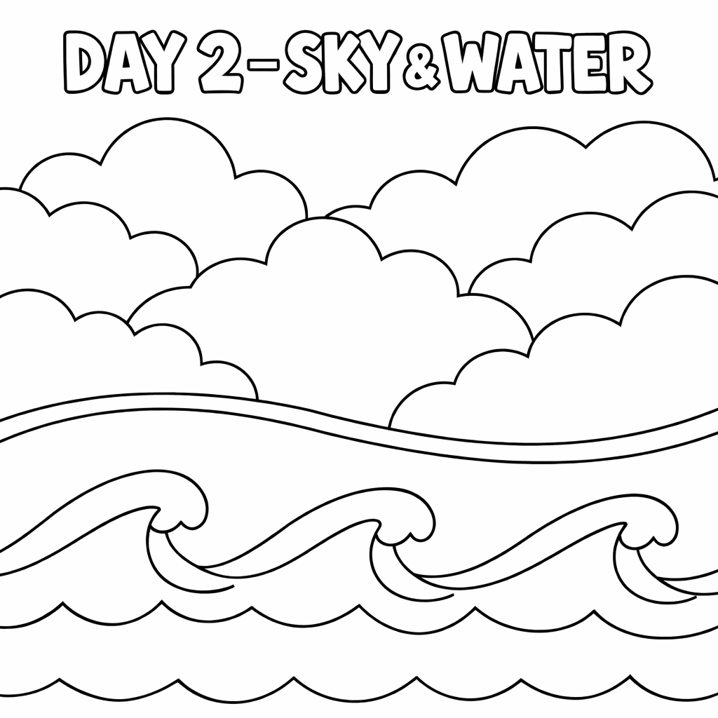 Coloring page: Blue sky with fluffy clouds