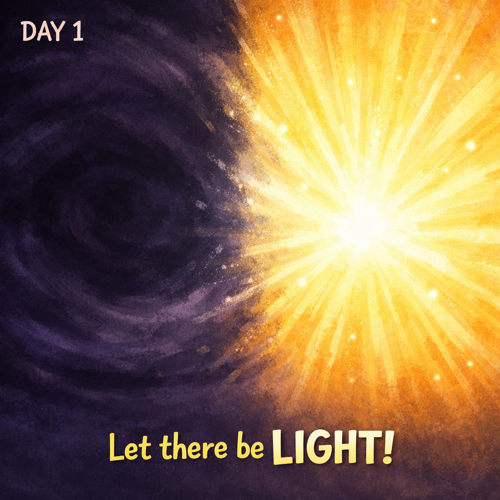 Day 1: Yahuah said Let there be light - bright light shining through darkness