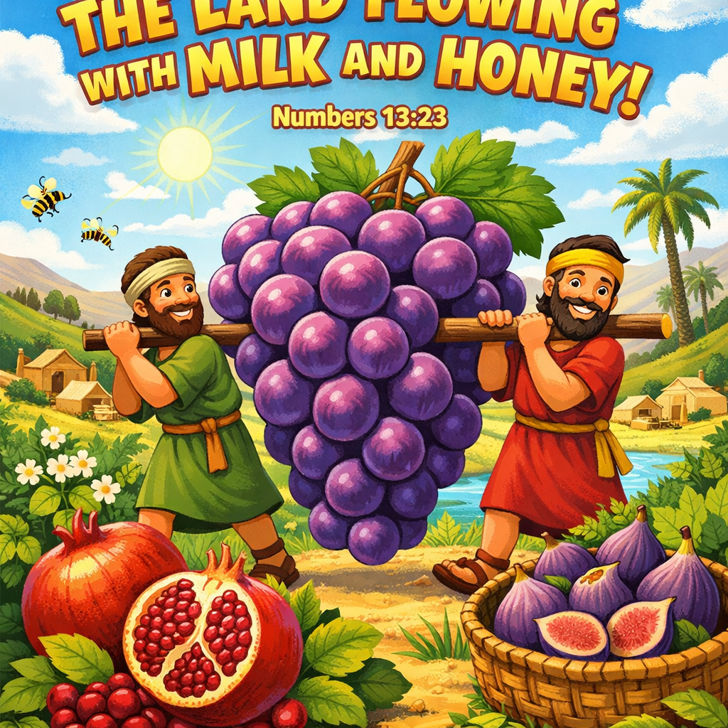 The Israelite spies carrying giant grapes from Canaan